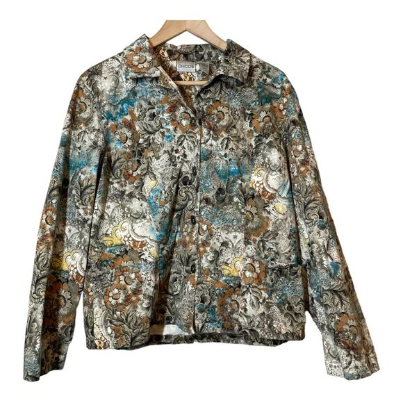 Chicos Art to Wear Blazer Jacket Floral Chico 2 or Large - Picture 1 of 5